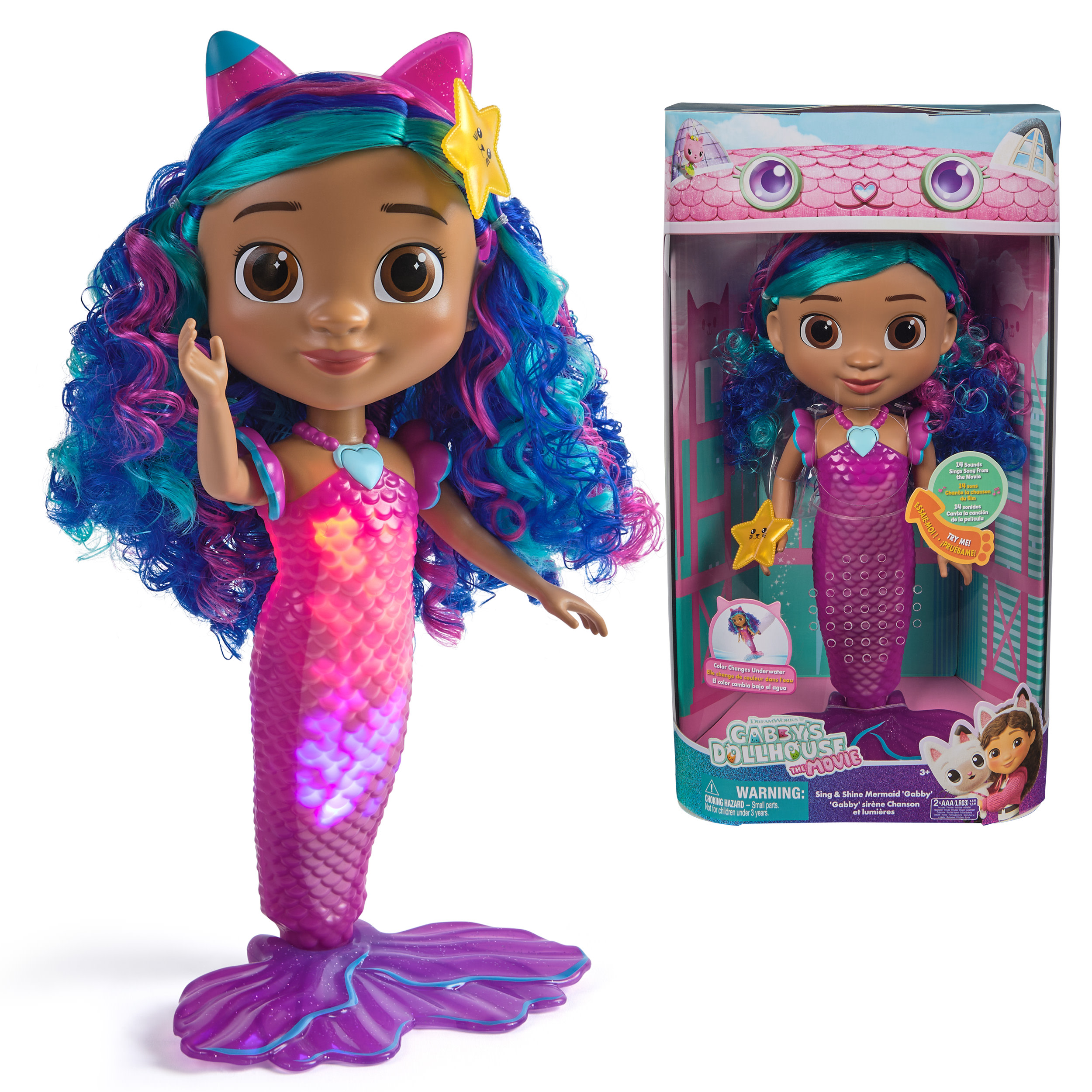 Gabby's Dollhouse : The Movie – Sirena Gabby che canta e si illumina, Bambola Sirena Impermeabile con Luci e Suoni | Giocattolo per Bambine e Bambini dai 3 anni in su