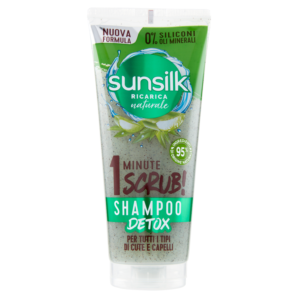 sunsilk Ricarica Naturale 1 Minute Scrub! Shampoo Detox per Tutti i Tipi di Cute e Capelli 200 ml