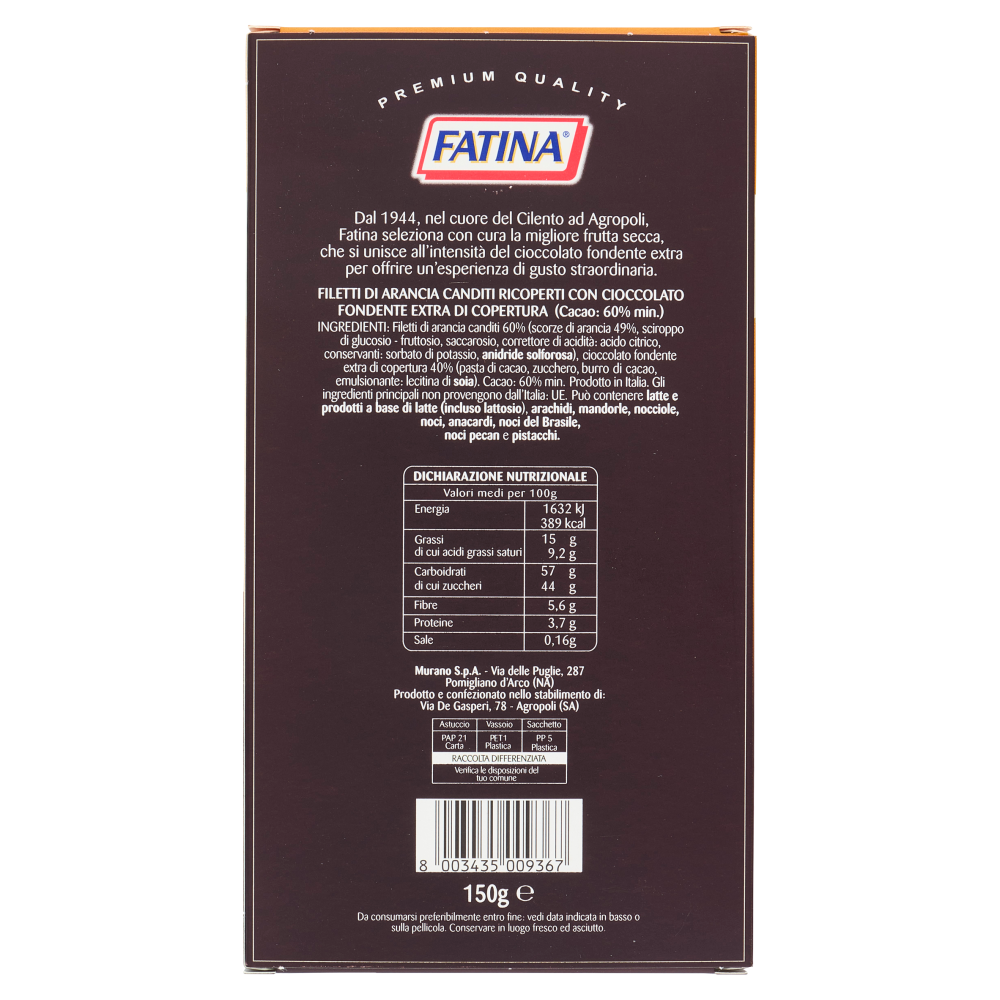 Fatina Filetti di Arancia ricoperti con cioccolato extrafondente 150 g