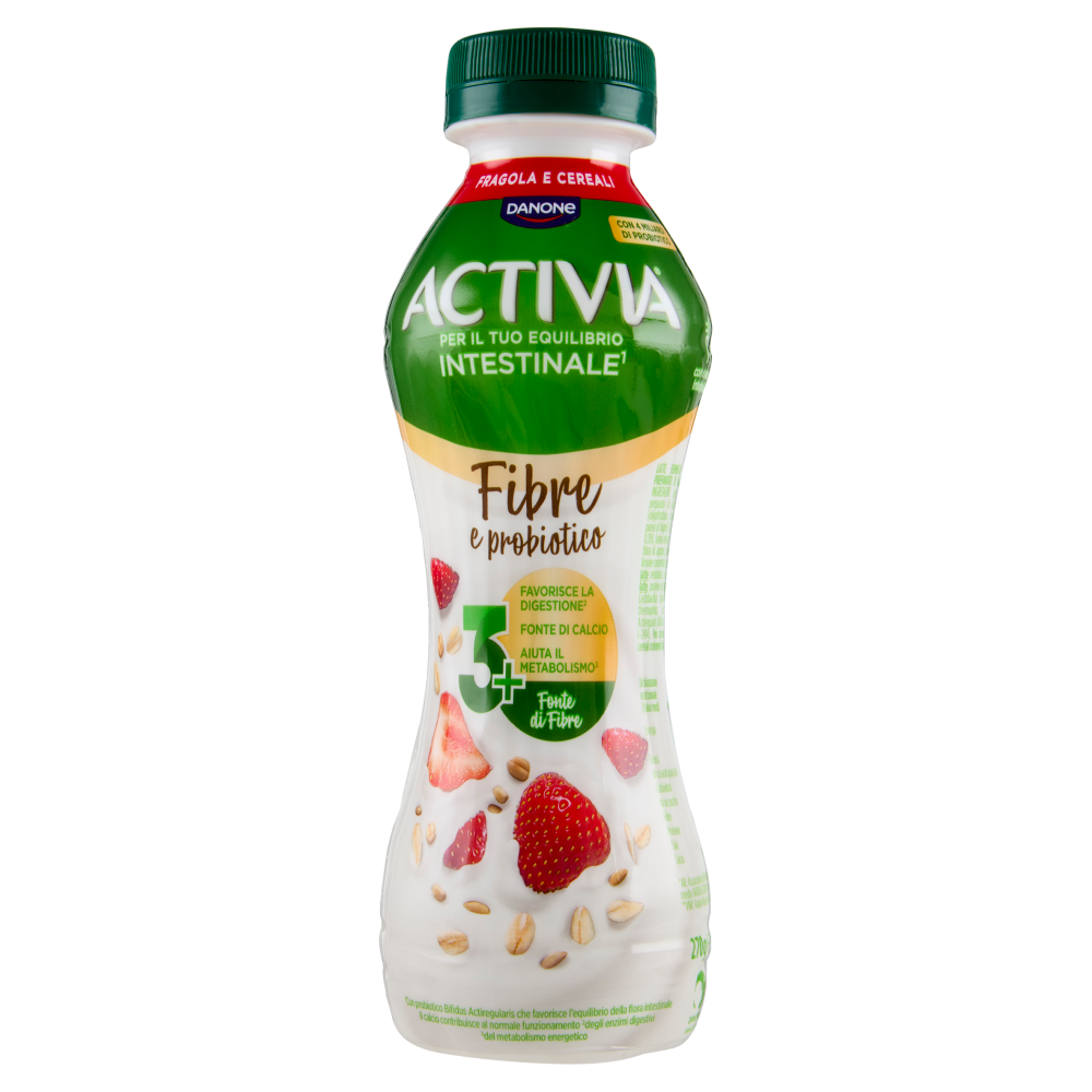 ACTIVIA da Bere, Fibre e probiotico, Fragola, Fonte di Calcio, aiuta metabolismo e digestione,270g