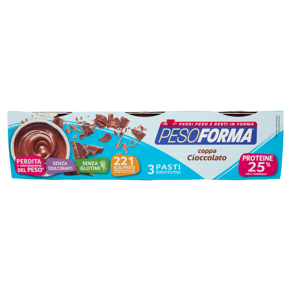 Pesoforma, Coppa gusto Cioccolato, sostituto del pasto, senza glutine, 221 kcal per pasto, 3x210g