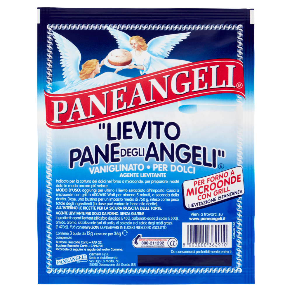 PANEANGELI "Lievito Pane degli Angeli" Vaniglinato per Forno a Microonde con Grill 3 x 12 g
