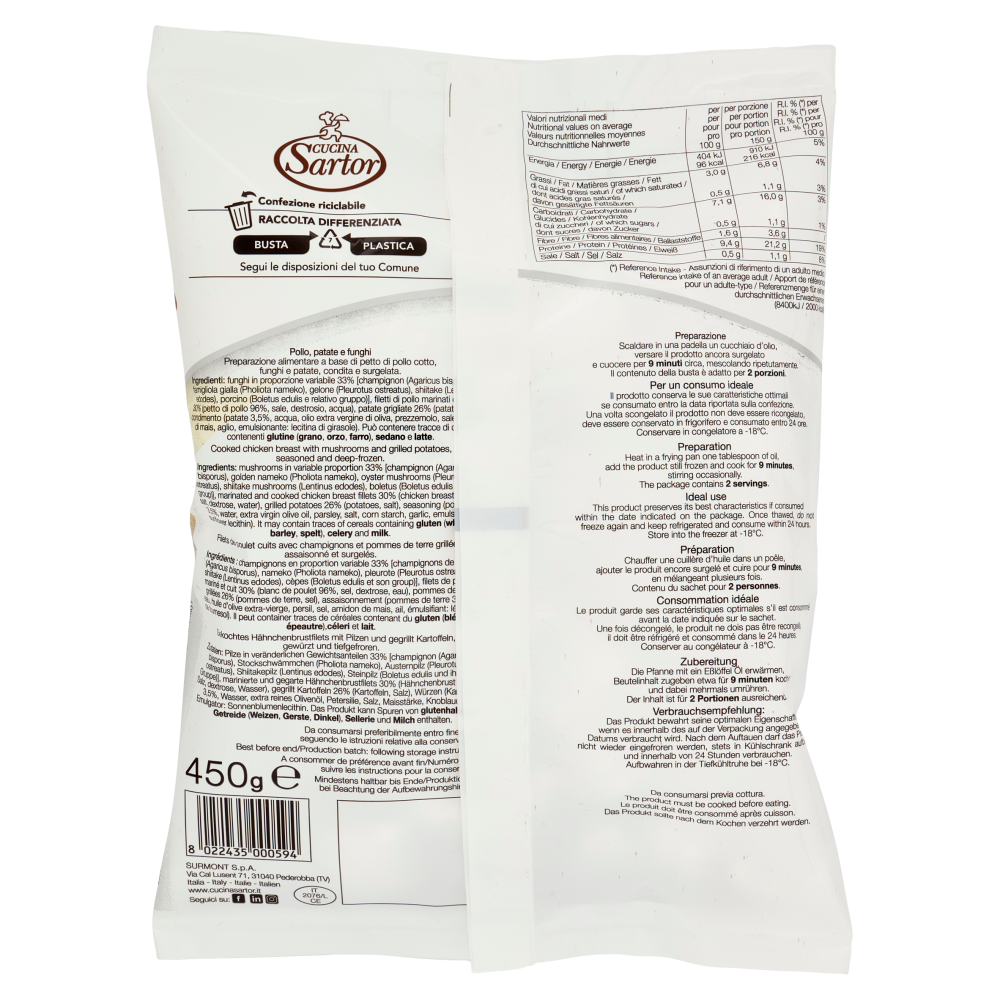 Cucina Sartor Pollo Patate e Funghi Surgelato 450 g