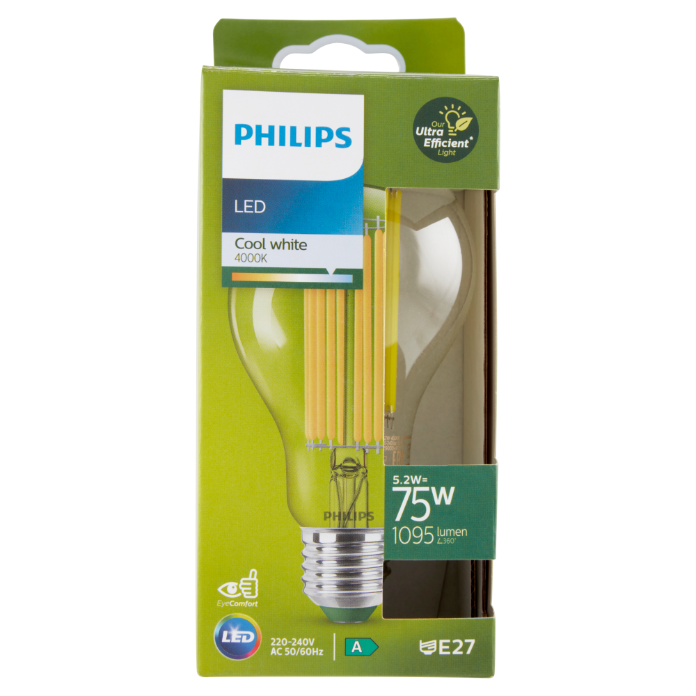 Philips Led Goccia Vetro Filamento 75W E27 4000K 