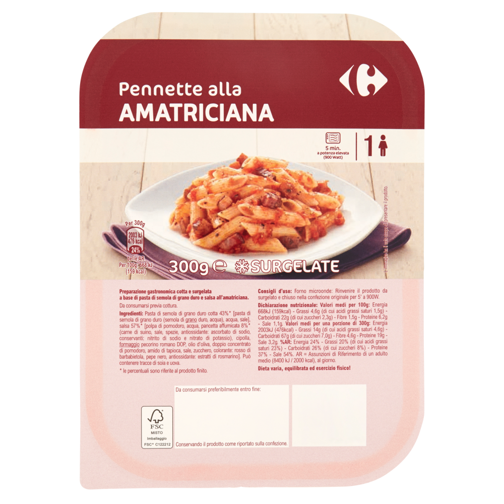 Carrefour Pennette alla Amatriciana Surgelate 300 g