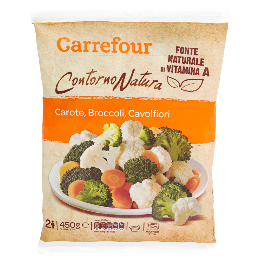 Carrefour Contorno Natura Carote, Broccoli, Cavolfiori Surgelato 450 g