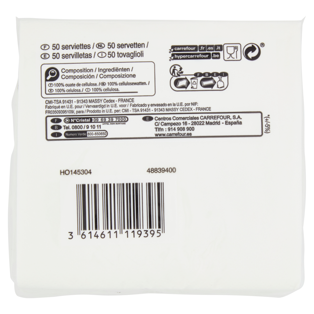 Carrefour home Tovaglioli 3 veli 25x25cm* 50 pz