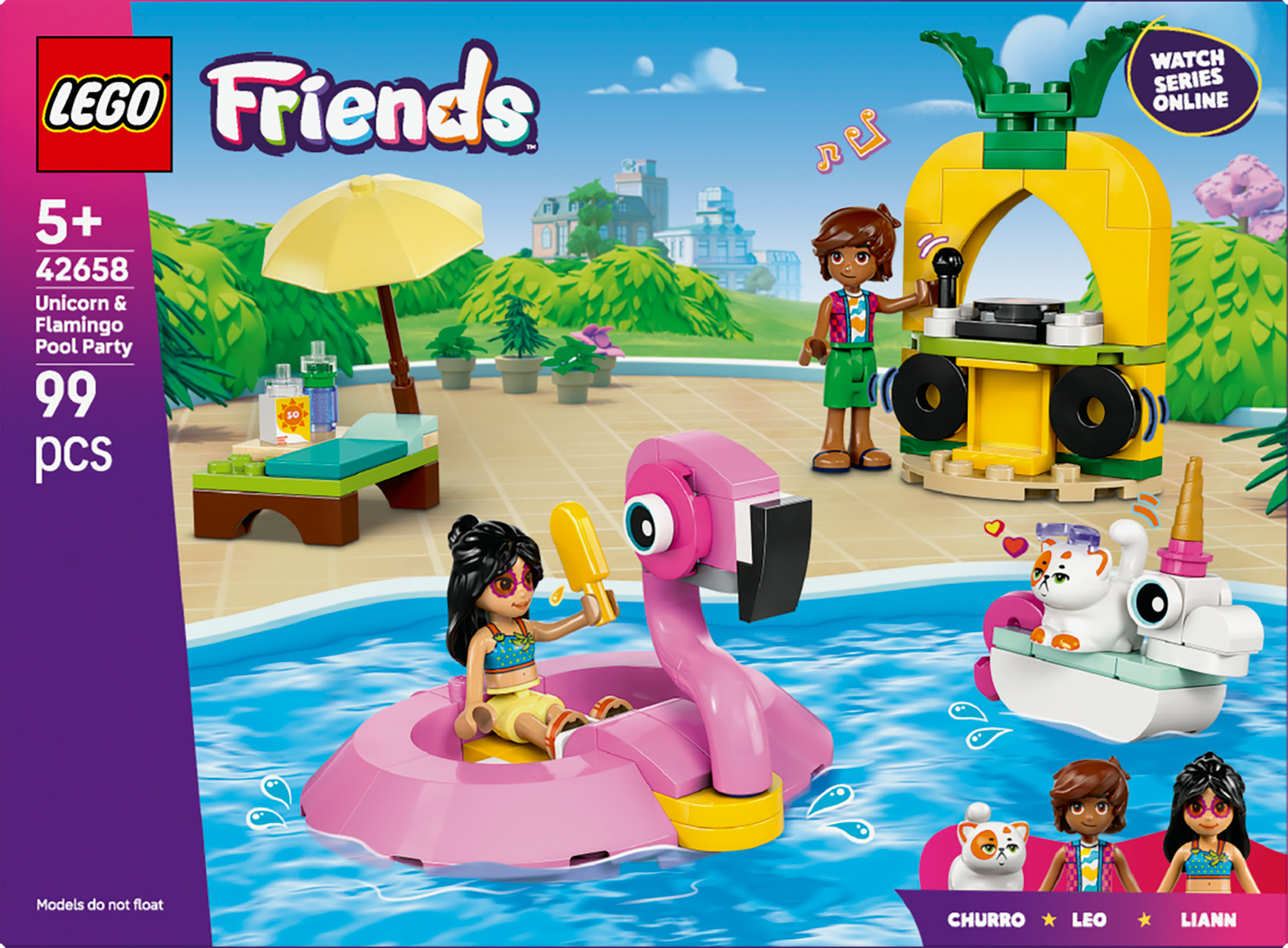 LEGO Friends Pool Party con unicorno e fenicottero