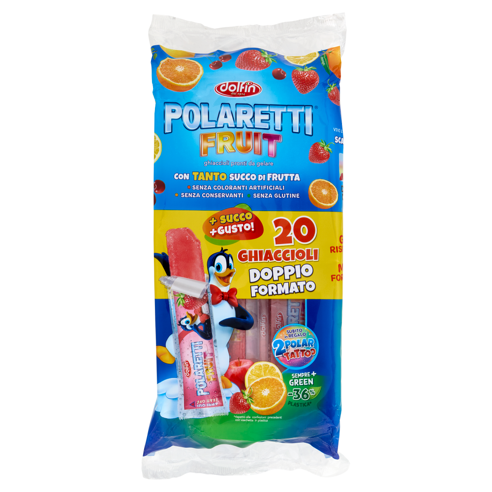 Polaretti Fruit ghiaccioli pronti da gelare Arancia, Fragola, Amarena, Limone 20 Pezzi 840 ml
