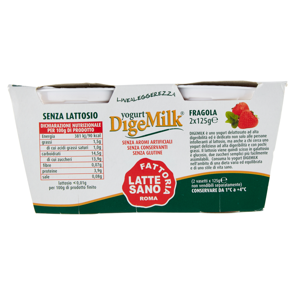 Fattoria Latte Sano Linealeggerezza yogurt DigeMilk Fragola Senza Lattosio 2 x 125 g