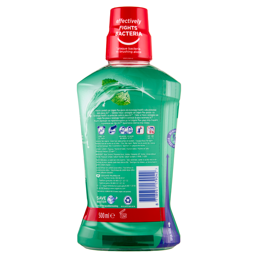 Colgate collutorio Plax Fresh & Protect Soft Mint con antibatterico 500 ml