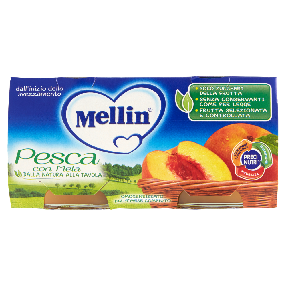 Mellin Pesca con Mela 100% Naturale Omogeneizzato 2 x 100 g