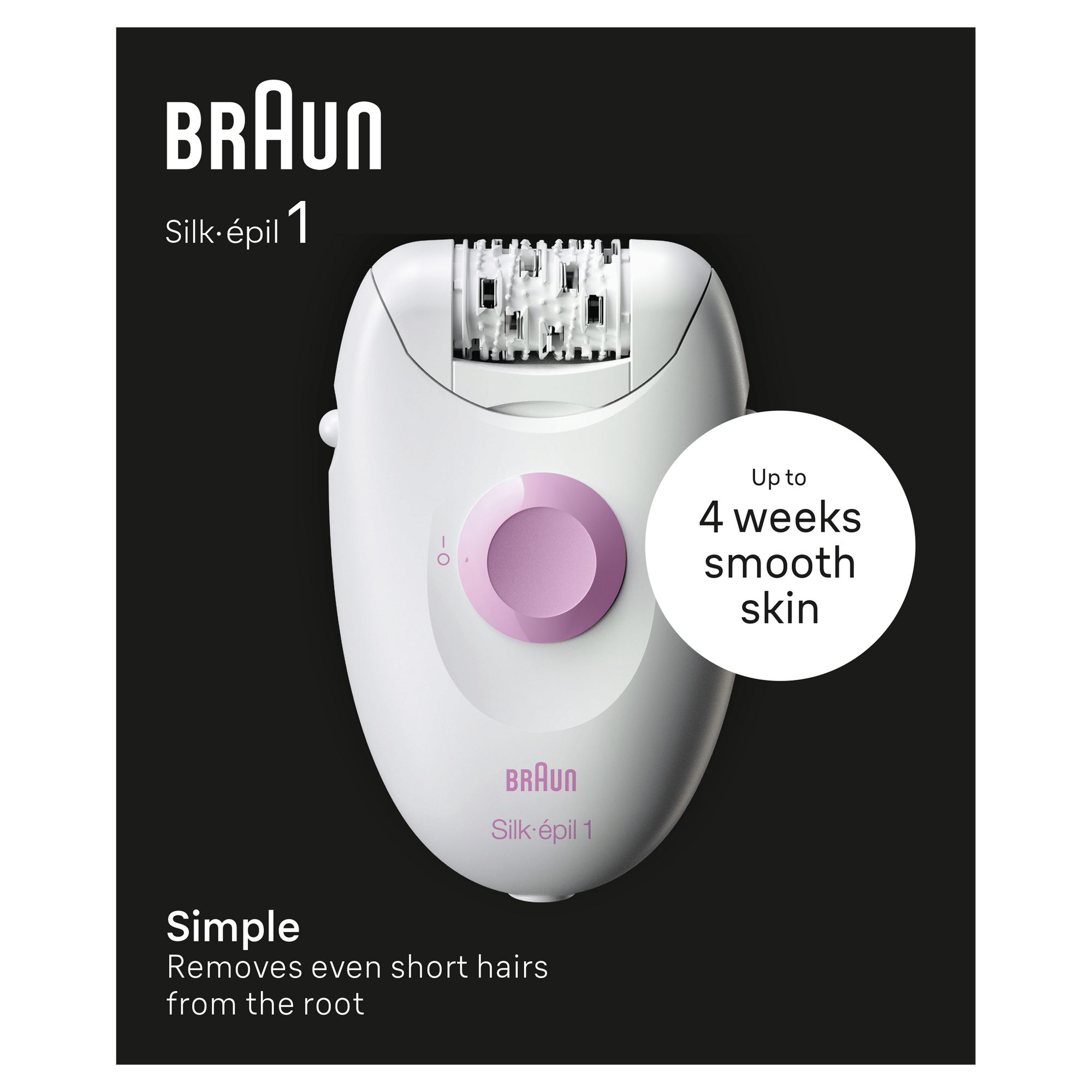 Braun Silk-&eacute;pil 1 1-000, Epilatore Elettrico Donna Con Cavo, Pelle Liscia Per Settimane, Bianco/Rosa