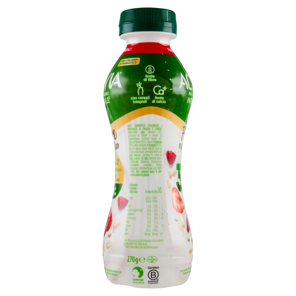 ACTIVIA da Bere, Fibre e probiotico, Fragola, Fonte di Calcio, aiuta metabolismo e digestione,270g