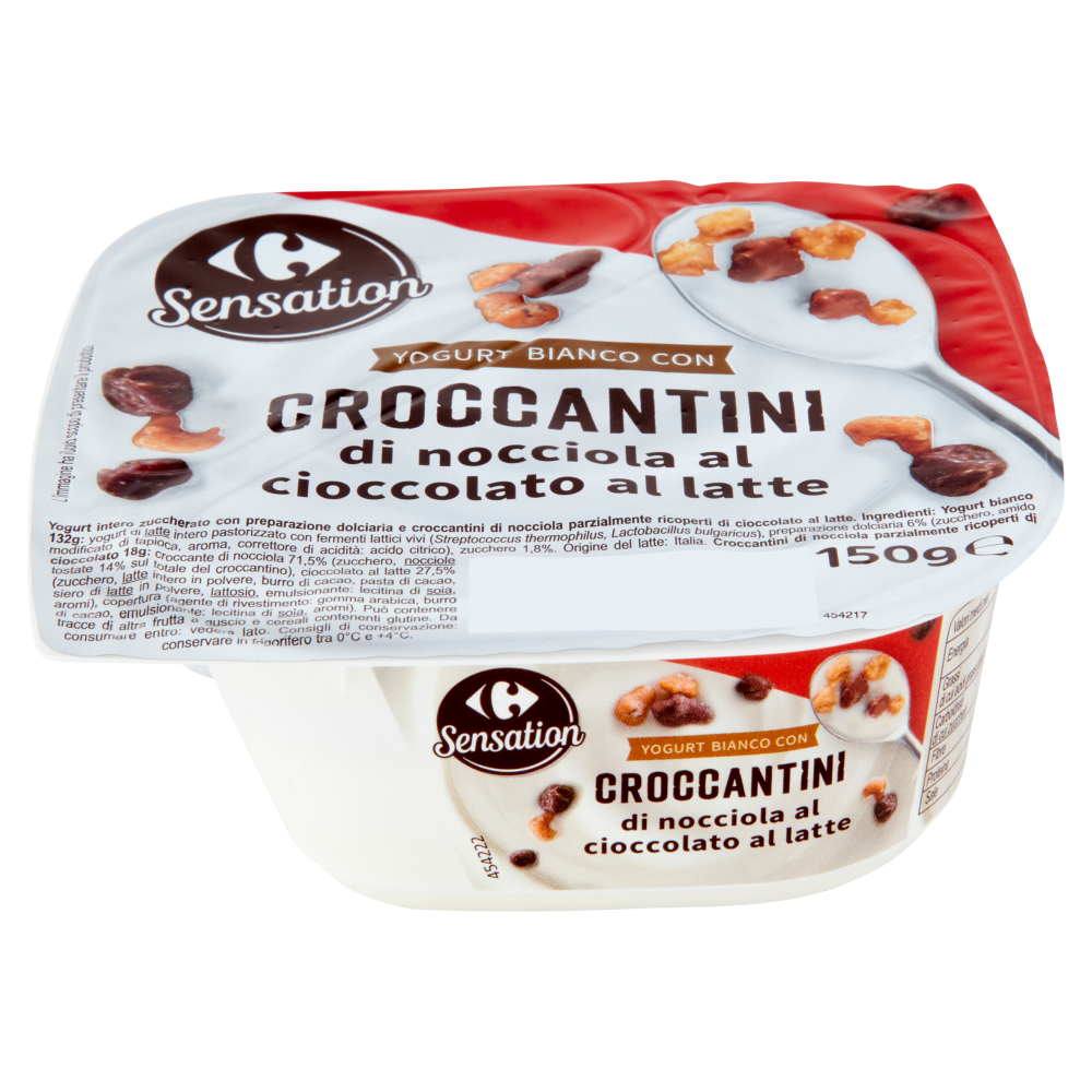 Carrefour Sensation Yogurt Bianco con Croccantini di nocciola al cioccolato al latte 150 g