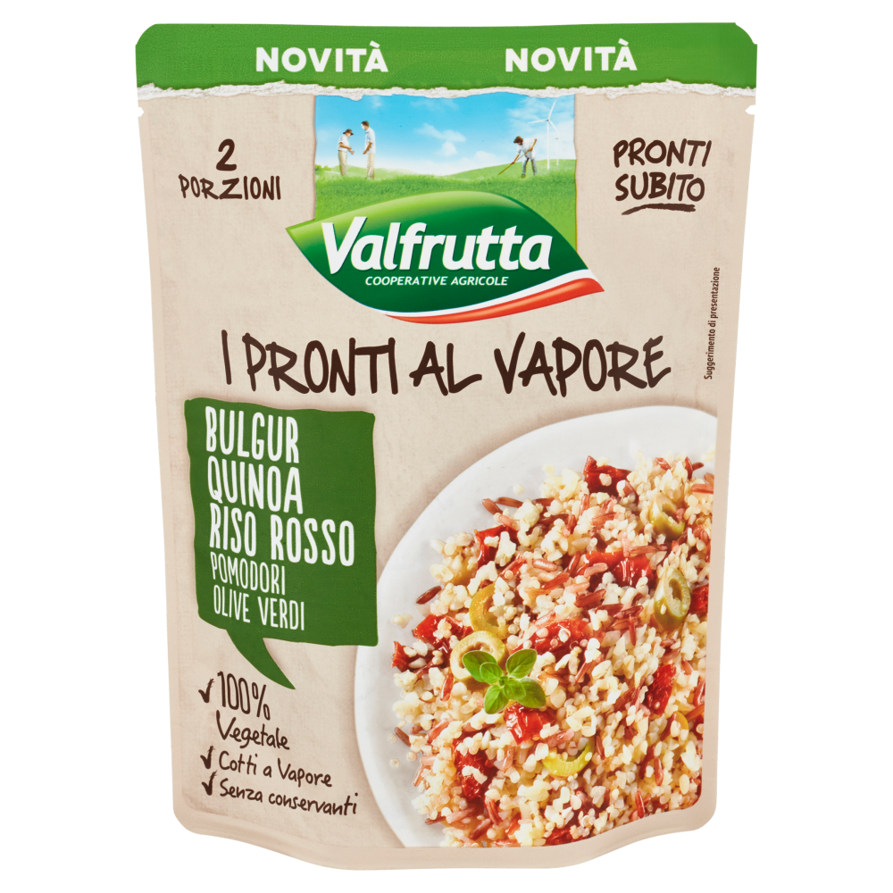 Valfrutta I Pronti al Vapore Bulgur, Quinoa, Riso Rosso, Pomodori, Olive Verdi 220 g