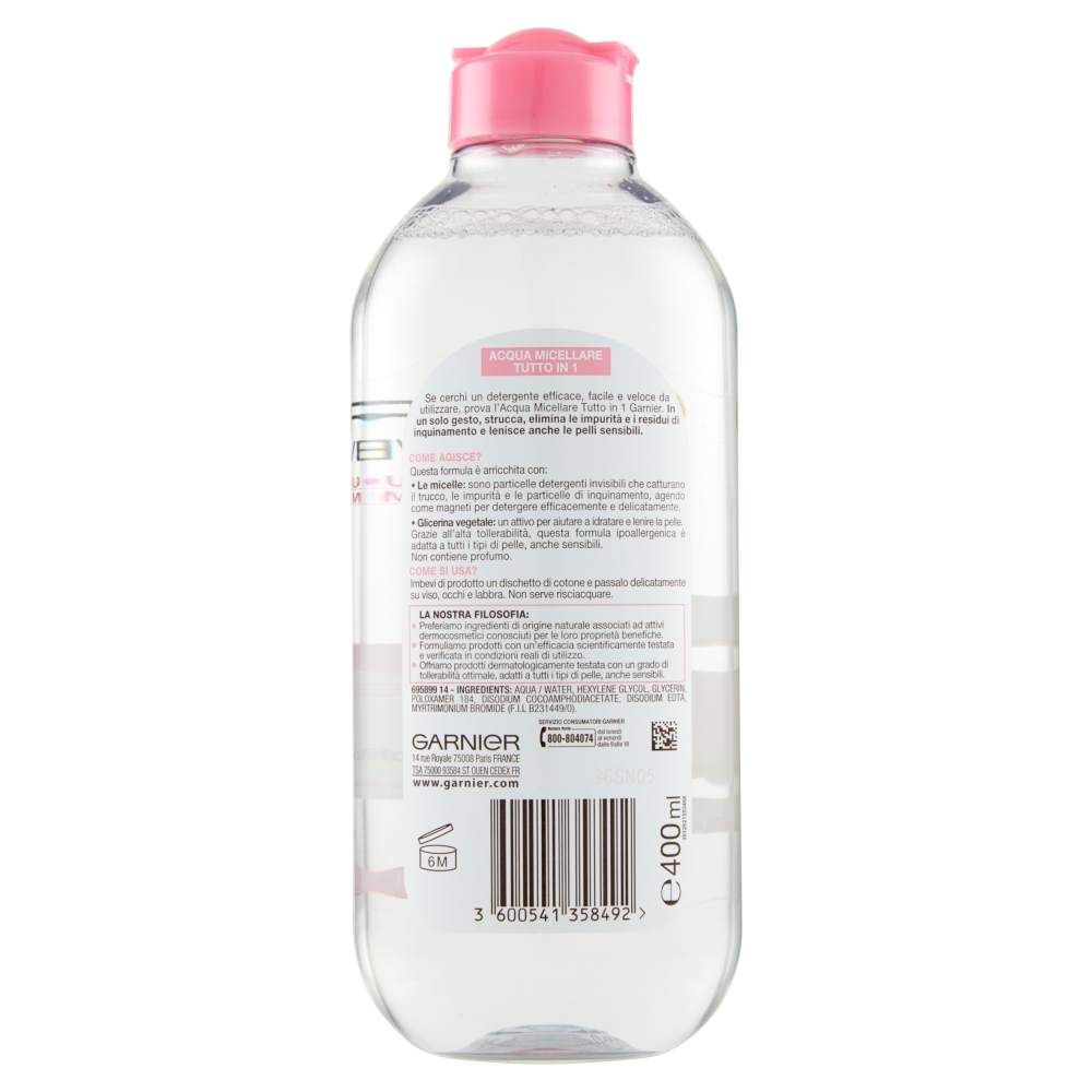 Garnier Acqua Micellare Tutto in 1 Struccante viso, occhi e labbra per pelli sensibili, 400 ml
