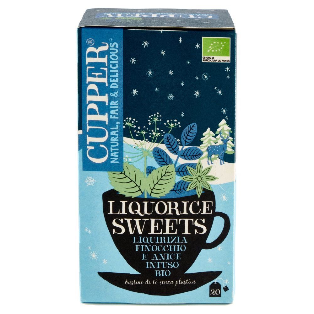 CUPPER Infuso Biologico Liquorice Sweets, Tisana Natalizia Liquirizia Finocchio Anice 20 Bustine 40g