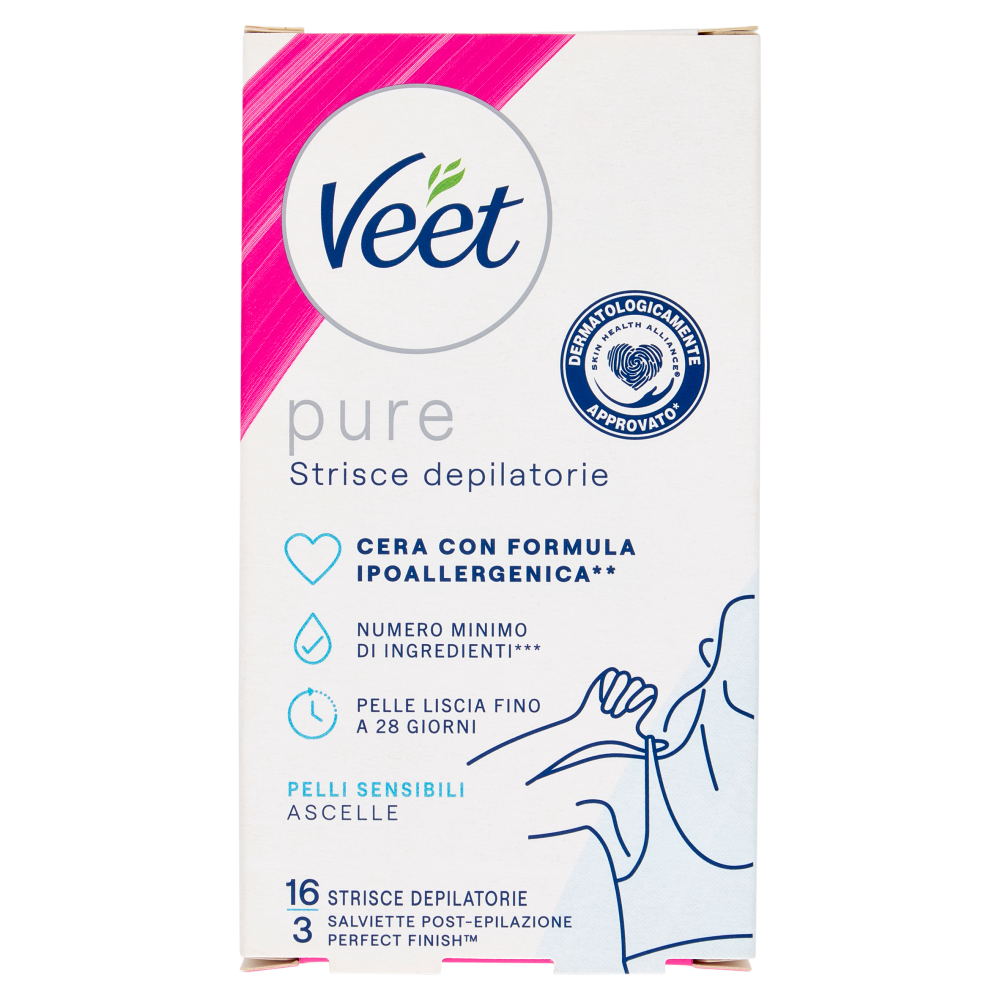 Veet Pure Strisce Ipoallergeniche Ascelle, Confezione da 16 Strisce