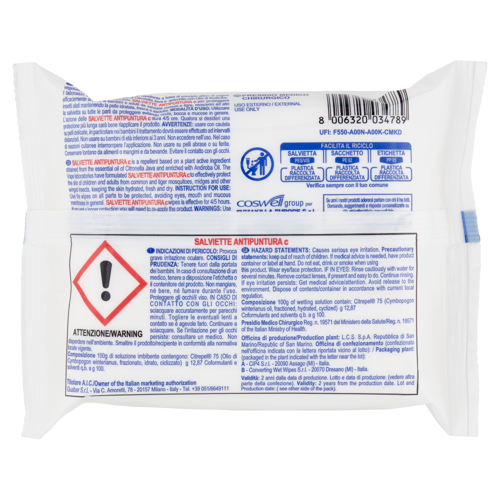 VAPE Derm Herbal Salviette Antipuntura c 15 pz