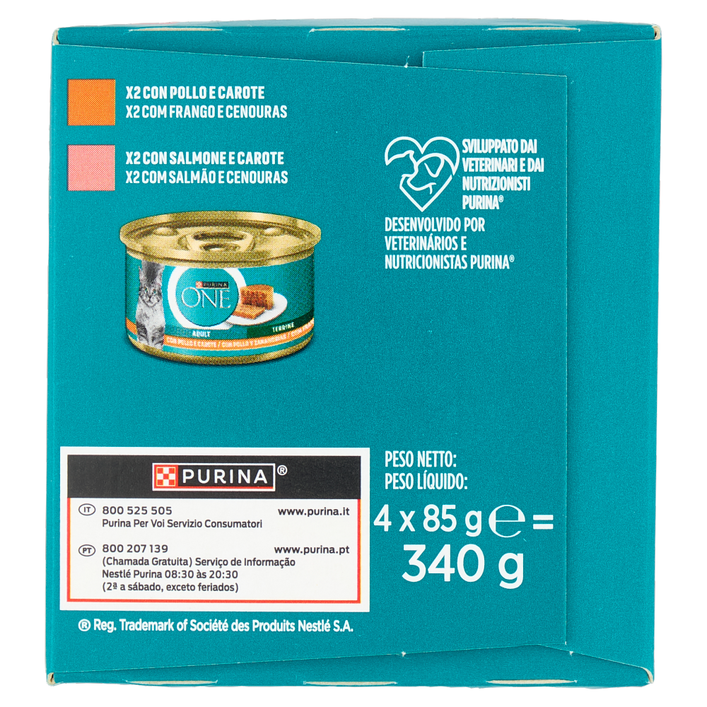PURINA ONE Adult Terrine Pollo e Carote, Salmone e Carote 4 x 85g