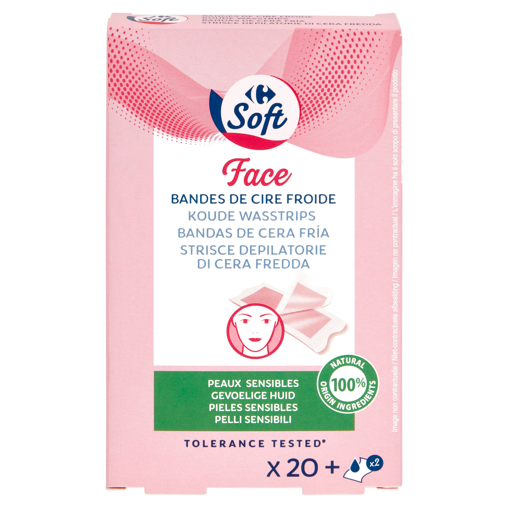 Carrefour Soft Strisce Depilatorie Viso Pelli Sensibili 20 pz + 2 salviettine