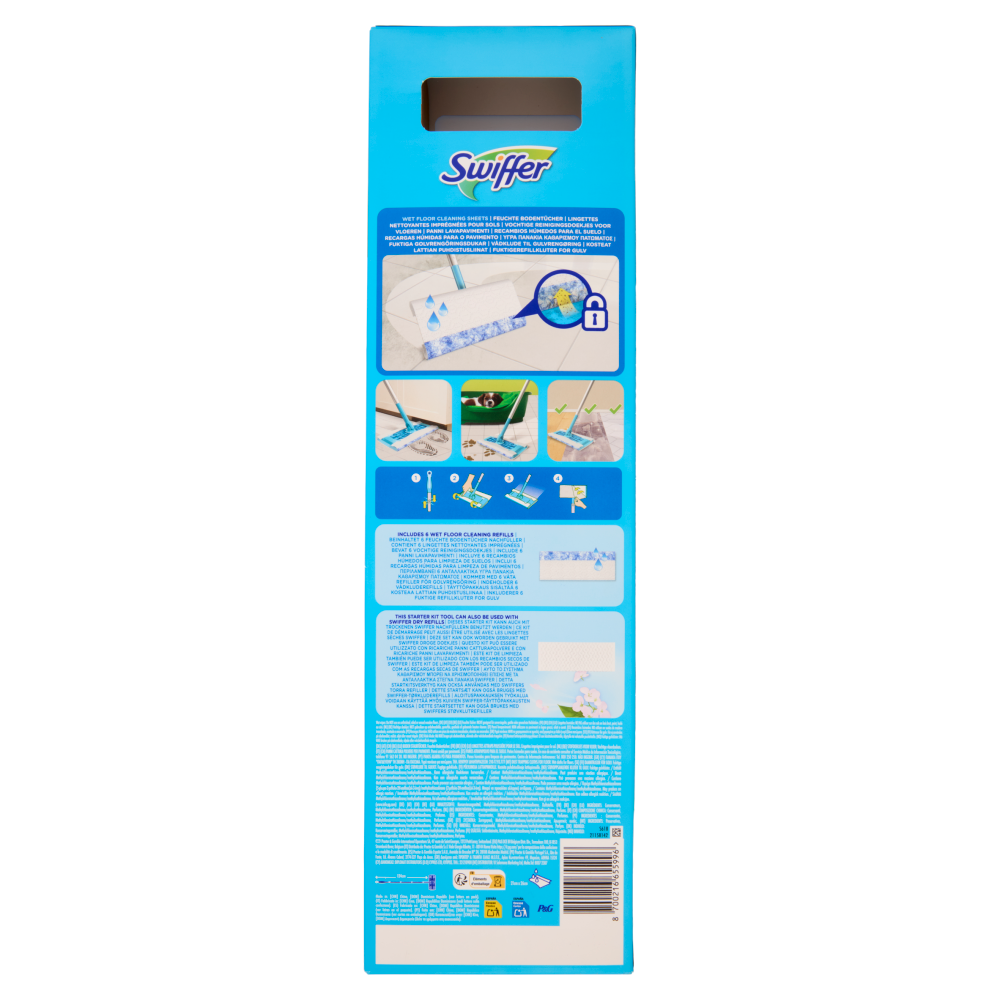 Swiffer Wet Kit Citrus Fresh (1 Scopa Lavapavimenti + 6 Panni Umidi per Pavimenti)