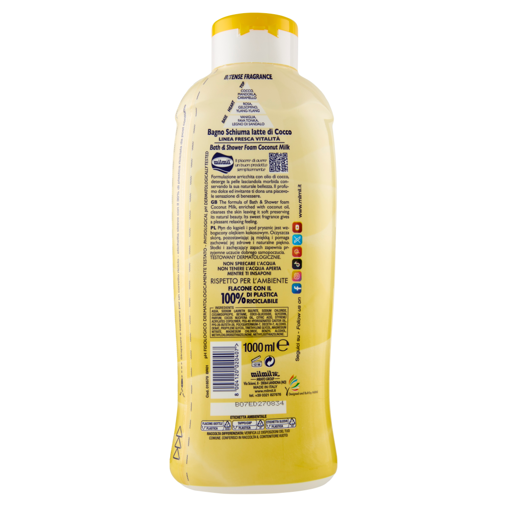 milmil Bagno Schiuma latte di cocco 1000 ml