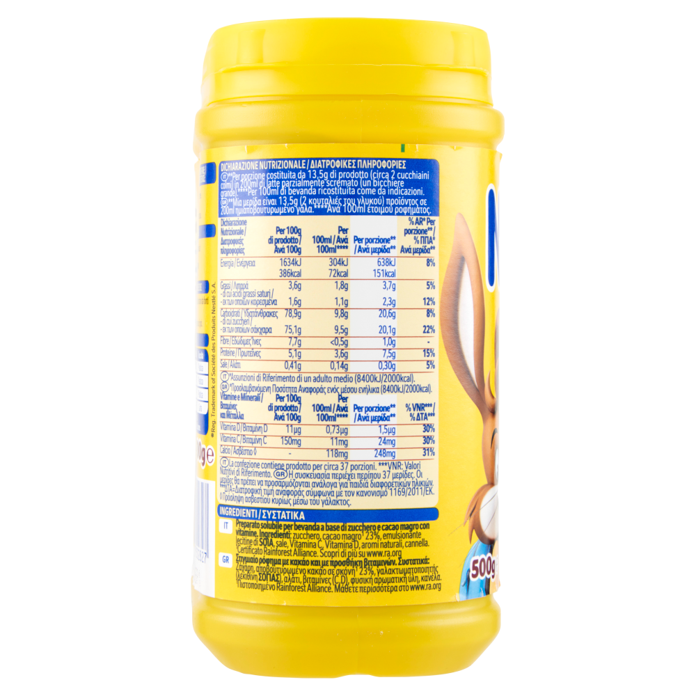NESQUIK Preparato Solubile per Bevanda con Cacao Magro barattolo 500 g