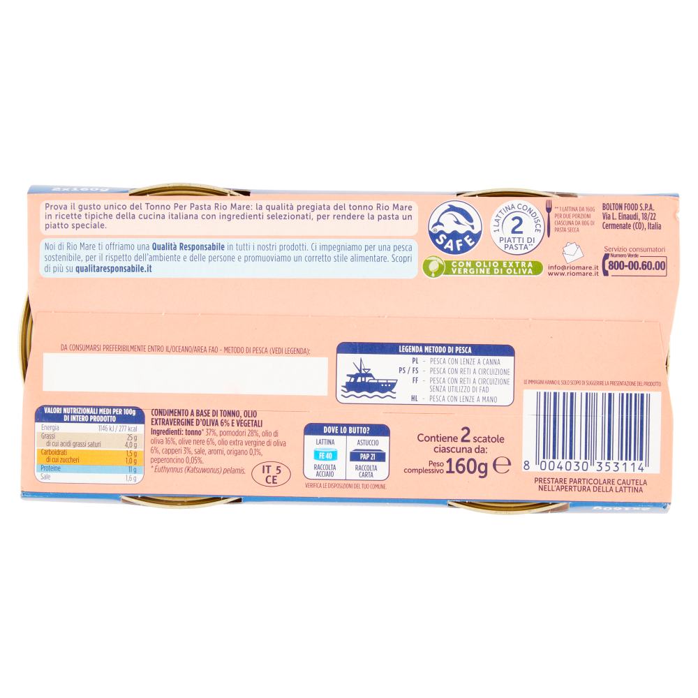 Rio mare Tonno per Pasta alla Puttanesca 2 x 160 g