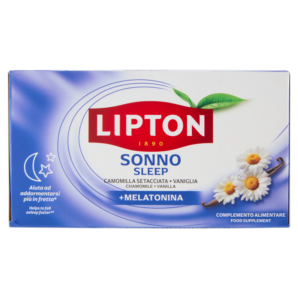Lipton Sonno Camomilla Setacciata, Vaniglia + Melatonina Complemento Alimentare 17 x 1,7 g