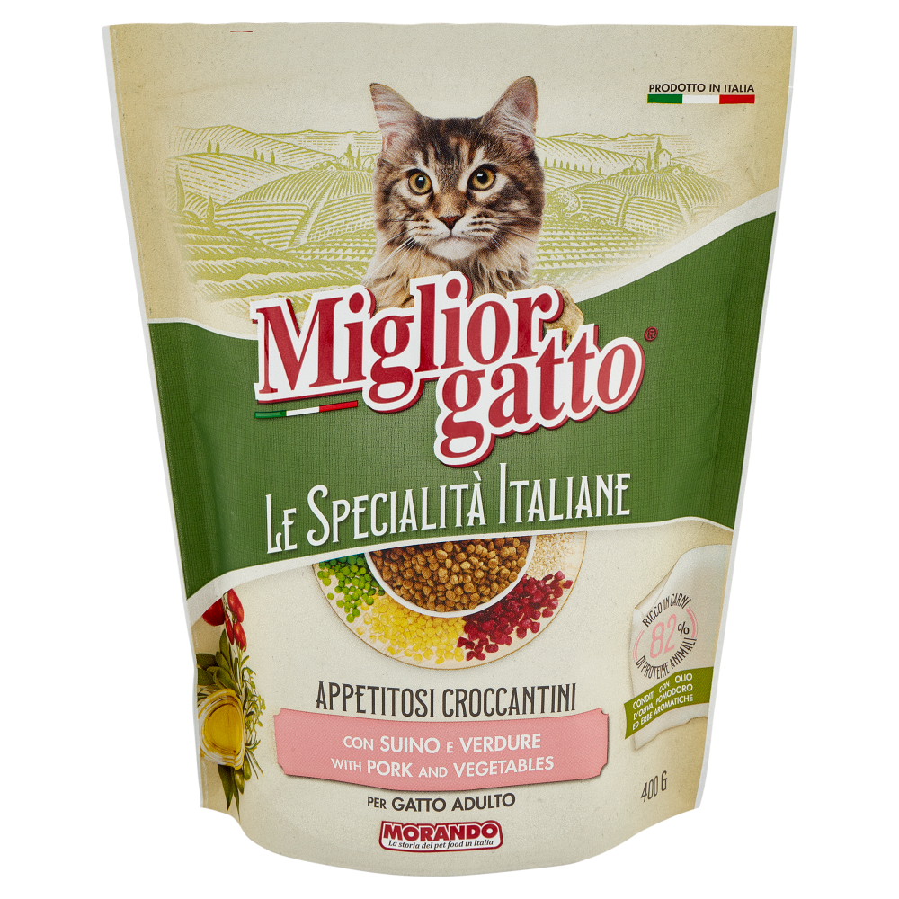 Migliorgatto Le Specialità Italiane Appetitosi Croccantini con Suino e Verdure per Gatto Adulto 400G