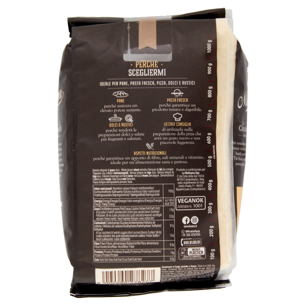 la Molisana Semola Integrale Rimacinata Grano Decorticato a Pietra 1000 g