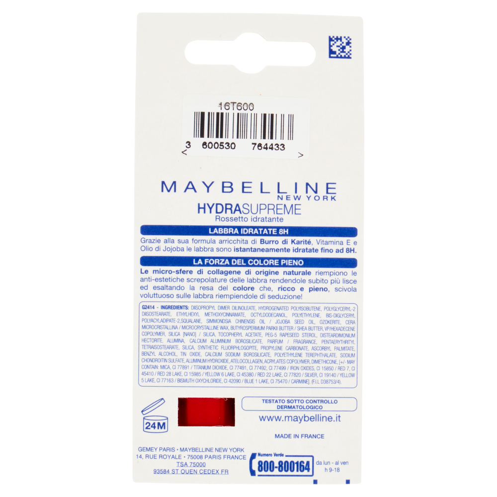 Maybelline New York Rossetto Hydra Supreme, Colore Intenso, Idratazione fino a 8H, 61/160