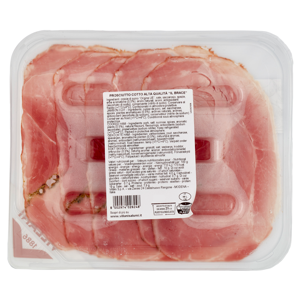 Villani Prosciutto Cotto Alta Qualità il Brace 110 g