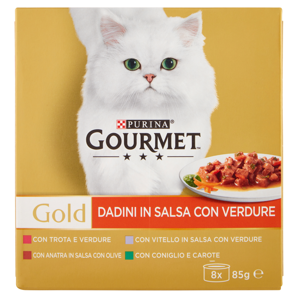 PURINA GOURMET Gold Dadini in Salsa con Verdure Trota / Anatra /  Vitello / Coniglio 8 x 85 g