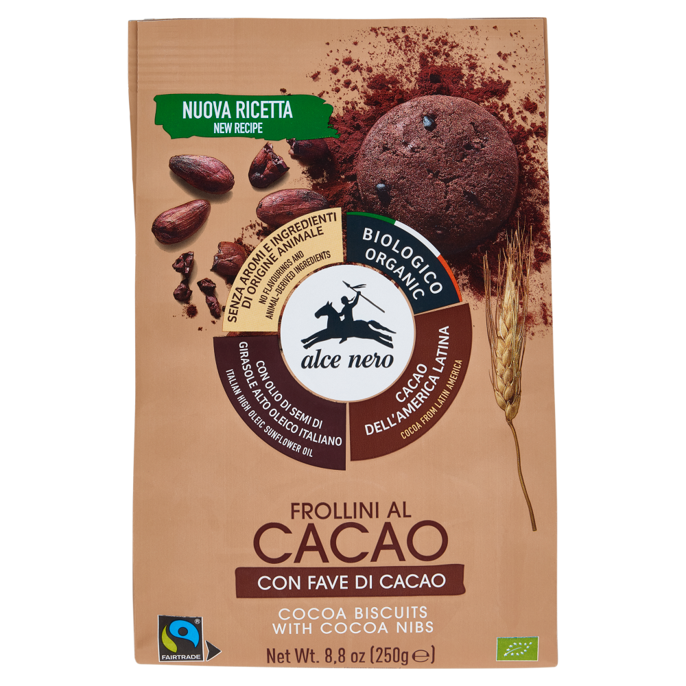 alce nero Frollini al Cacao con Fave di Cacao 250 g