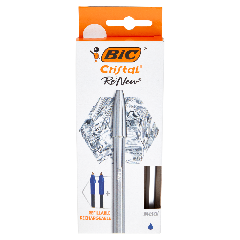 Bic Cristal Re'New Refillable Metal Medium Blu 1.0mm