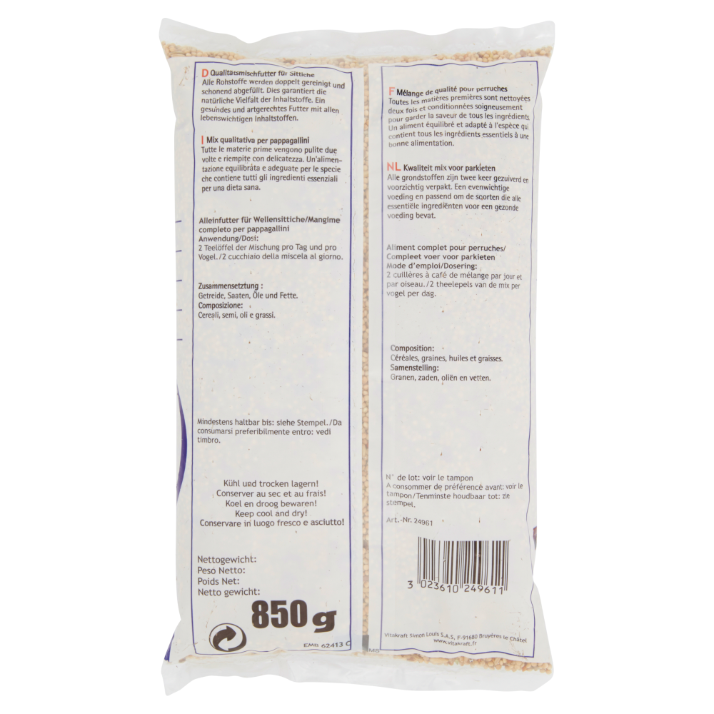 Vitakraft Mangime completo per pappagallini 850 g