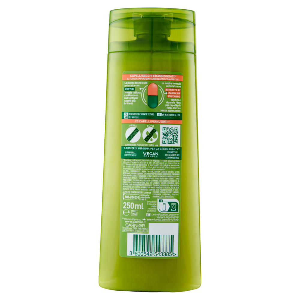 Garnier Fructis Shampoo Capelli Secchi 2in1, shampoo per capelli secchi e danneggiati, 250 ml