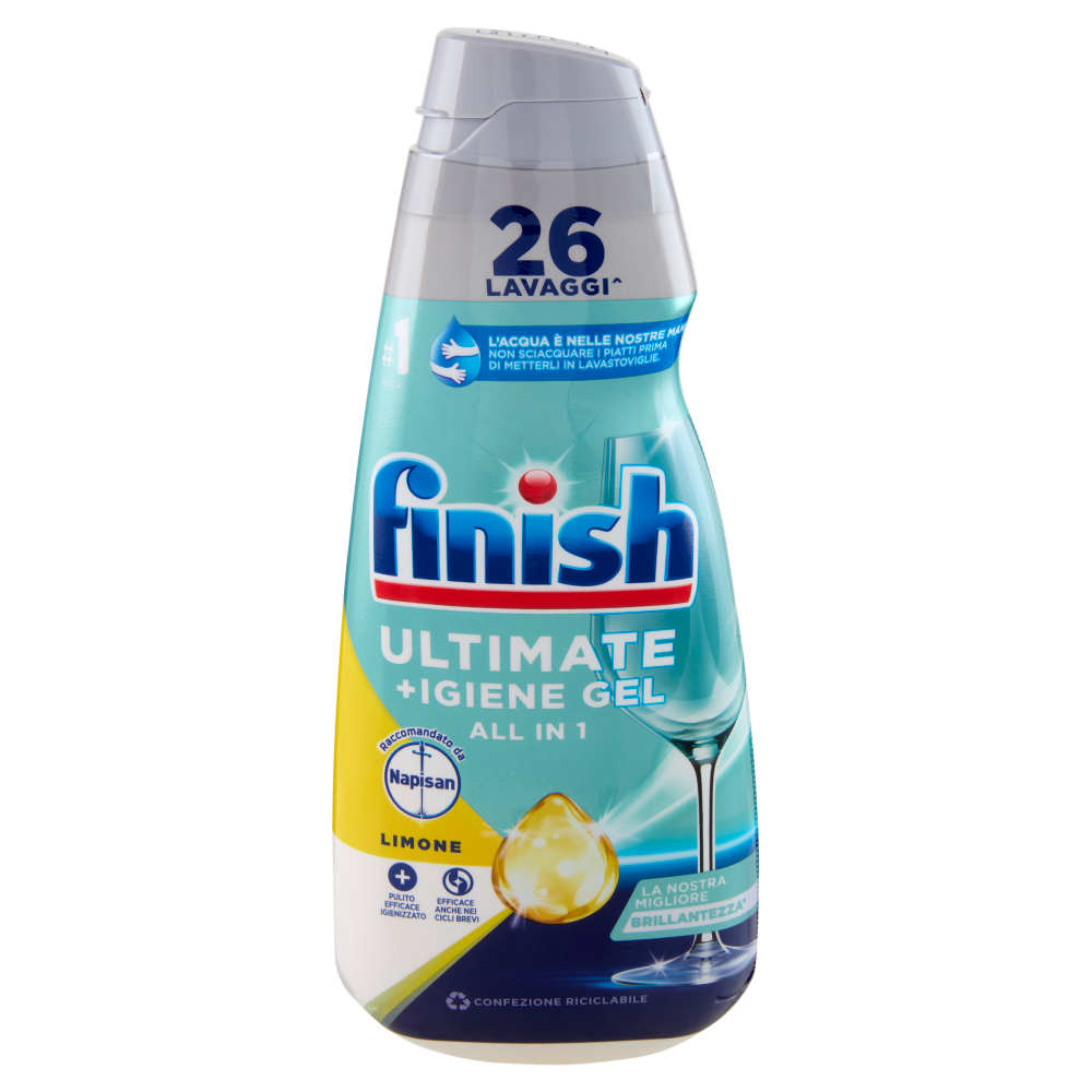 Finish Ultimate + Igiene Gel Limone liquido lavastoviglie 26 lavaggi 560 ml
