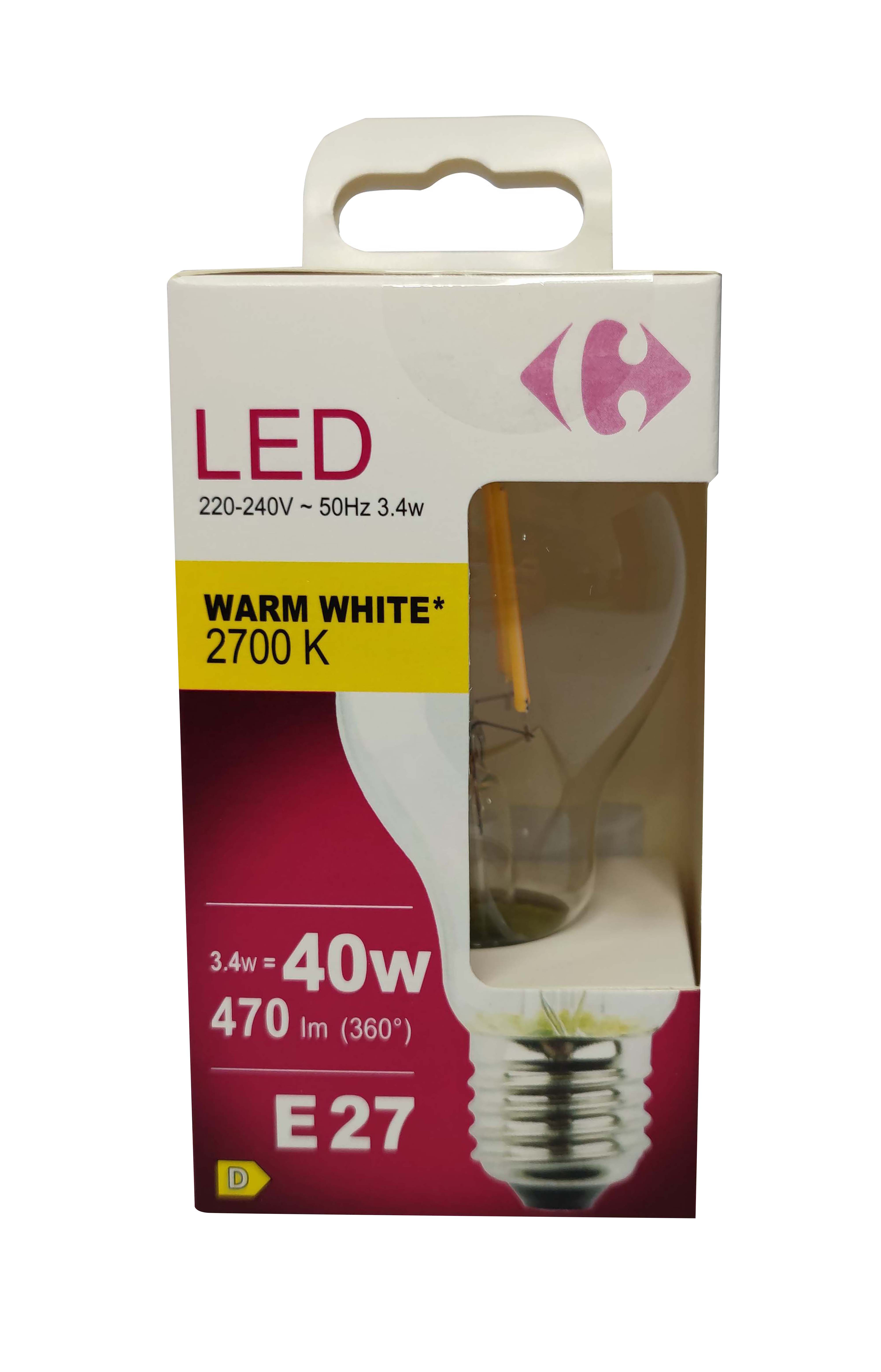 Carrefour Led goccia con filamenti 40W, attacco E27, luce calda