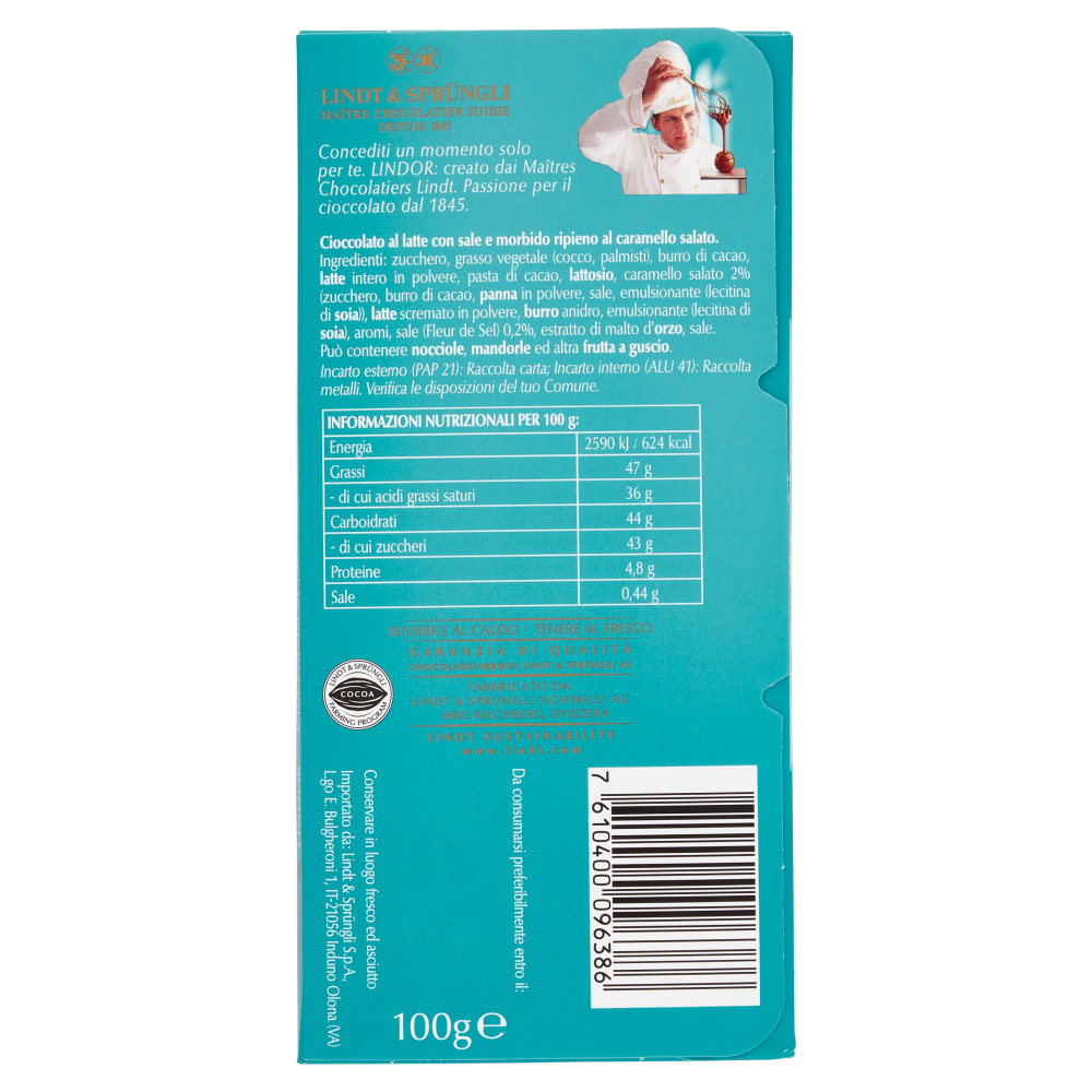 Lindt Lindor Tavoletta Cioccolato al latte Caramello 100 g
