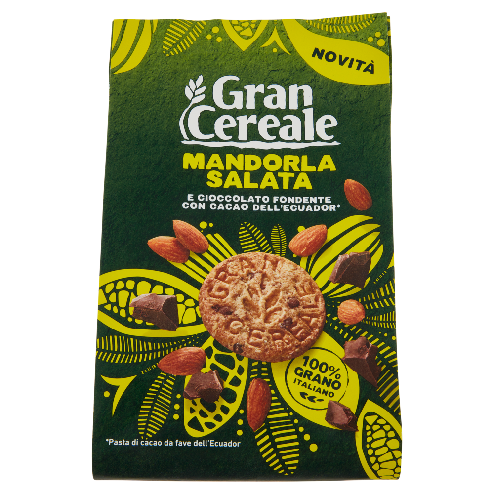 Gran Cereale Biscotti con Mandorla Salata e Cioccolato Fondente con Fave dell'Ecuador 280g