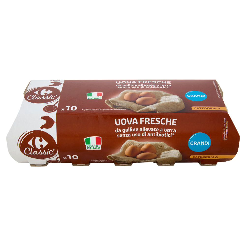 Carrefour Classic Uova Fresche da galline allevate a terra senza uso di antibiotici* Grandi x10