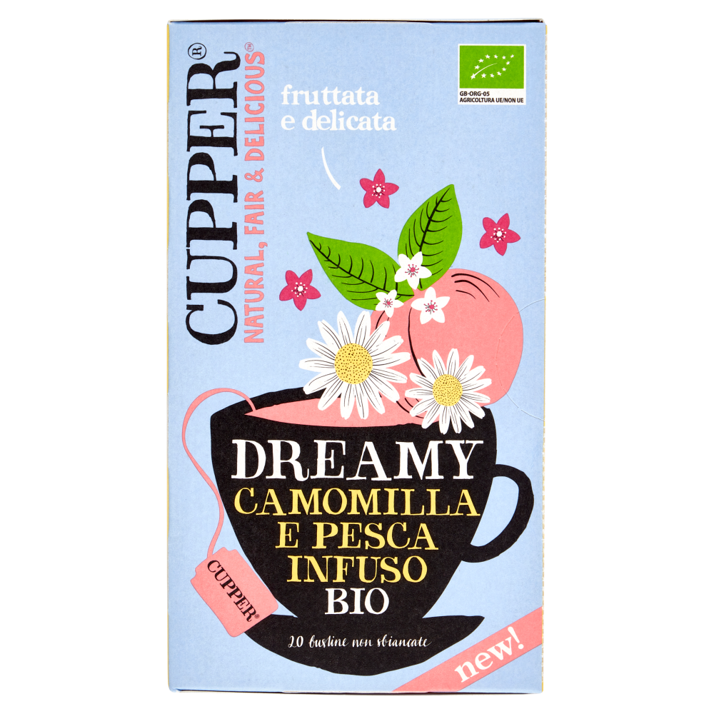 CUPPER Infuso Biologico Camomilla e Pesca, Tisana Rilassante Fruttata e Delicata, 20 Bustine 30 g