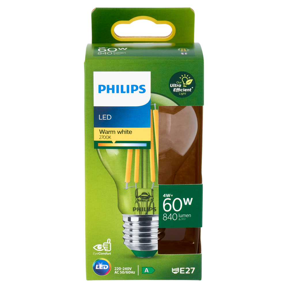Philips LED Goccia Vetro Filam 60W E27 2700K Non-Dim Classe A