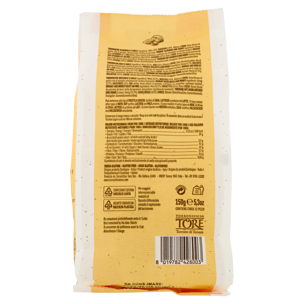Torronificio Tore Torroncini Artigianali Misti Mandorle, Nocciole e Noci 150 g