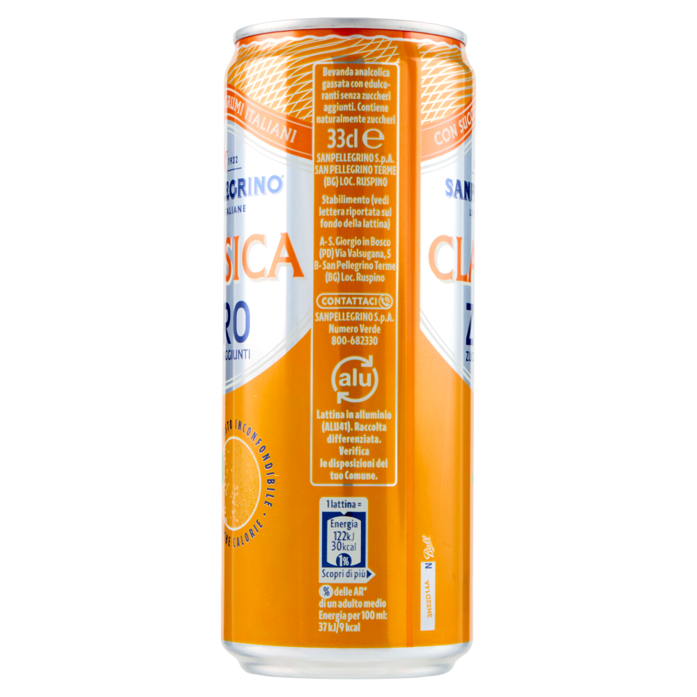 BIBITE SANPELLEGRINO, Bevande Gassate, Classica Zero, Lattina 33cl