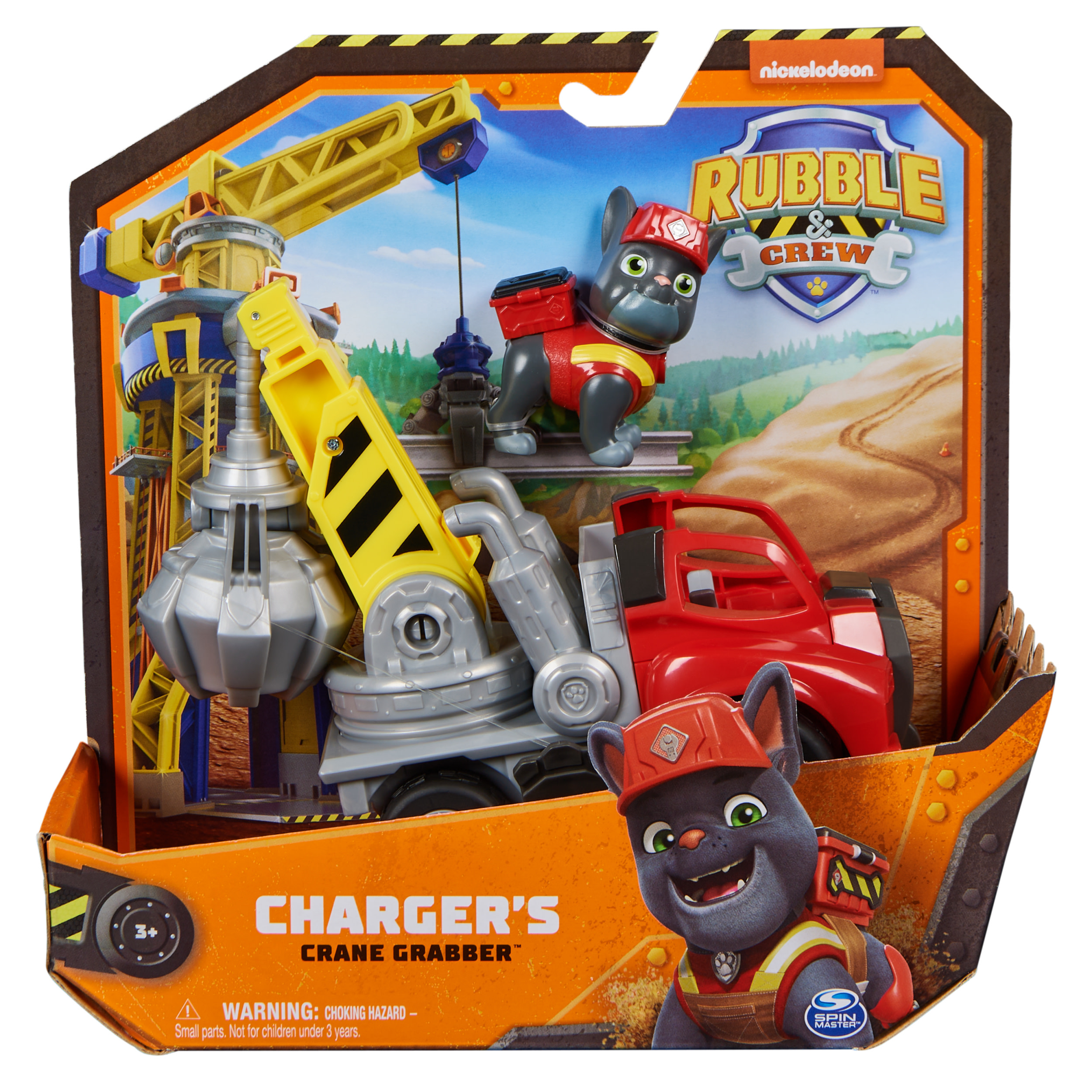 Rubble & Crew , camion giocattolo Charger's Crane Grabber con parti mobili e action figure da collezione, giocattoli per bambini dai 3 anni in su